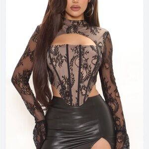 Fashion Nova Black Lace Cutout Blouse